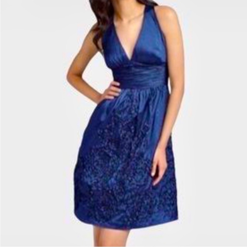Bright Blue Adrianna Papell Rosette Mini Dress